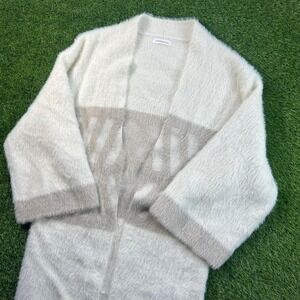 Anthropology Merzouga OS Ivory Tan Geometric Fuzzy Long Chunky Knit Kimono Z